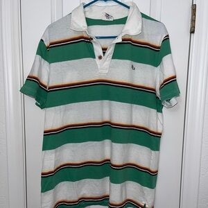 VINTAGE Hollister Green and White Men's Polo Shirt